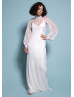 Long Sleeve Tie Neck Ivory Chiffon Bridesmaid Dress